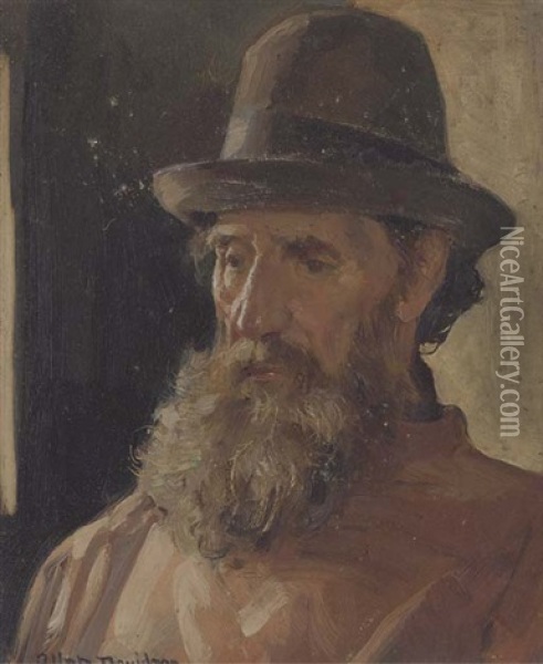Study Of A Bearded Man Oil Painting - Allan Douglas Davidson