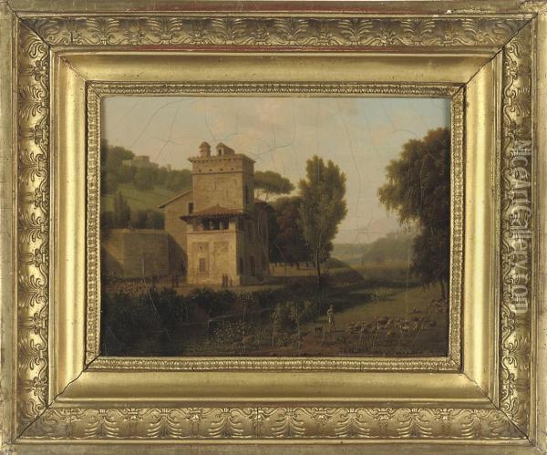 Casa Cenci In The Borghese Gardens, Rome Oil Painting - Jean H. Marmont De Barmont