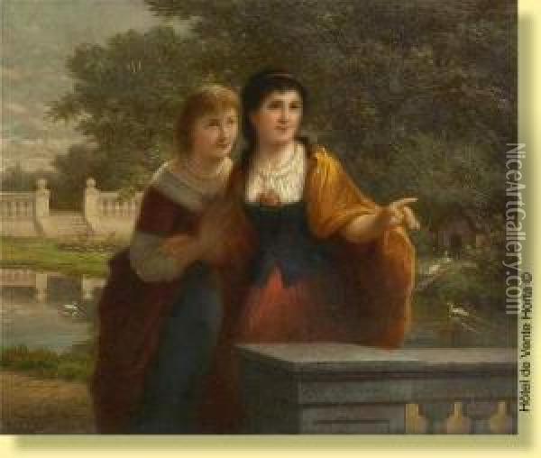 Jeunes Femmes Conversant Dans Un Parc Oil Painting - Jozef Cornelius Correns