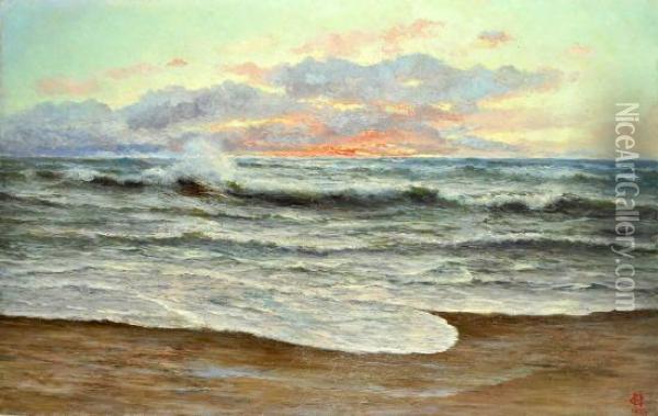 Meeresbrandung Mit Sonnenaufgang Oil Painting - Hans Christiansen