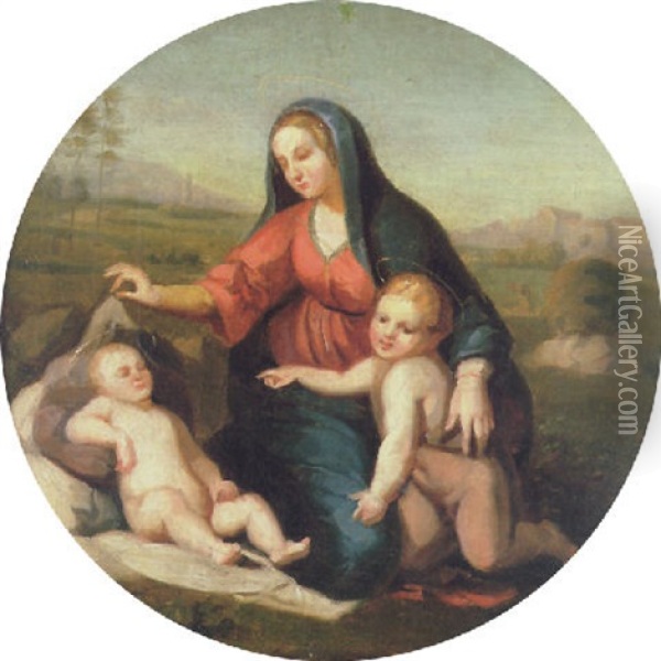 Maria Mit Jesus Und Dem Kleinen Johannes Vor Einer Sudlichen Landschaftskulisse Oil Painting - Peter von Cornelius