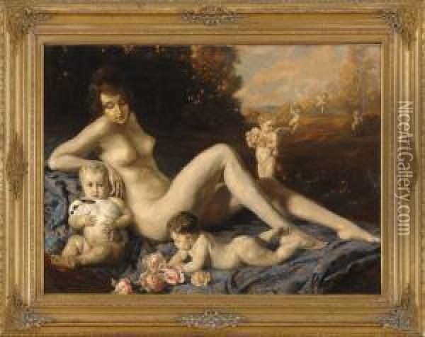 Mutter Und Ihre Kinder. Oil Painting - Peter Von Hamme