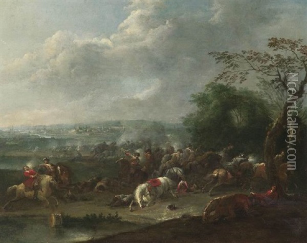 Reiterschlacht In Einem Weiten Flustal Oil Painting - Karel Breydel