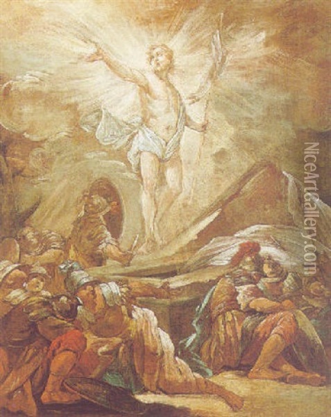 La Resurrection Oil Painting - Jean Baptiste Henri Deshays