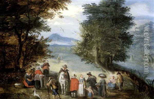 Figuren In Einer Flusslandschaft Oil Painting - Karel Beschey