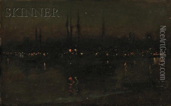 Dorchester Bay At Night Oil Painting - Frank Hector Tompkins