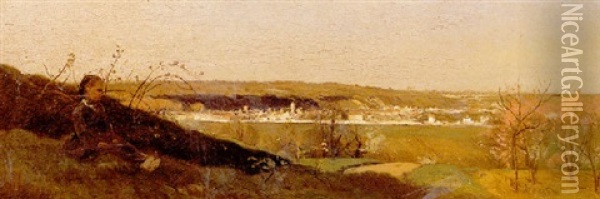 Panorama Sur Le Village De Saint-mammes Oil Painting - Eugene Antoine Samuel Lavieille