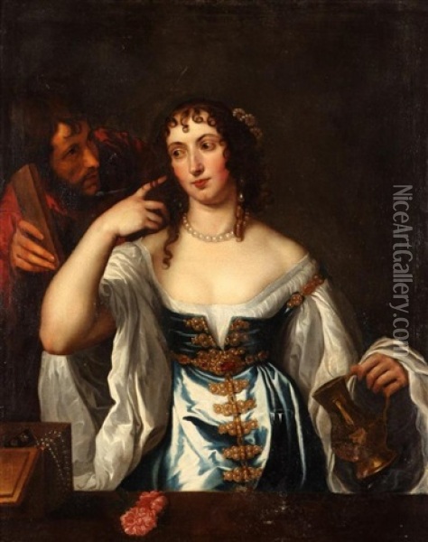 Portrait Of Lady At Vanity Oil Painting - Sir Peter Lely