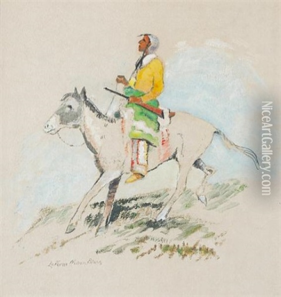 An Indian On A Pinto Pony, Facing Left Oil Painting - Laverne Nelson Black