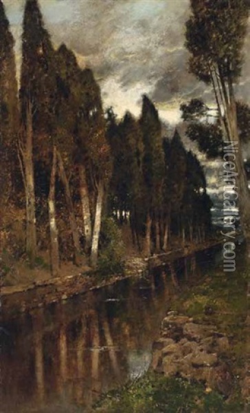 Kanal In Weiter Baumlandschaft Oil Painting - Karl Heffner