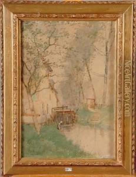 Lavandiere Au Moulin A Eau Oil Painting - Henri Stacquet