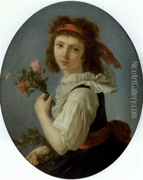 Portrait De Jeune Fille Tenant Des Fleurs Oil Painting - Marie-Victoire Lemoine