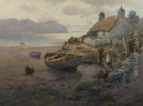 Coastal Scene With Cottage Oil Painting - Warren Williams