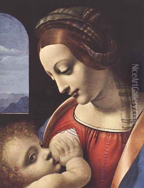 Madonna Litta (detail) c. 1490-91 Oil Painting - Leonardo Da Vinci