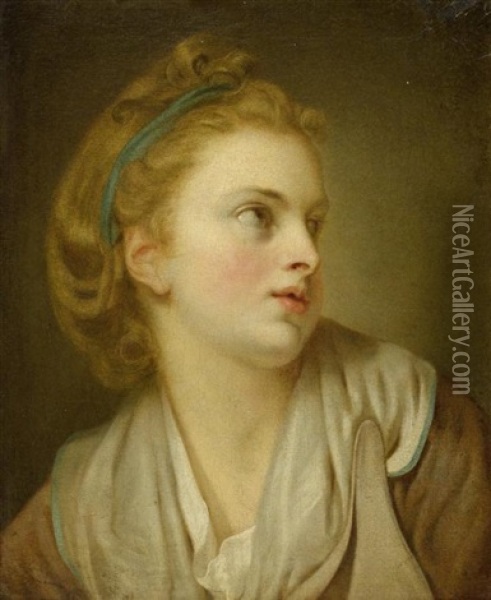 Junges Madchen Mit Grunem Haarband Oil Painting - Jean Baptiste Greuze