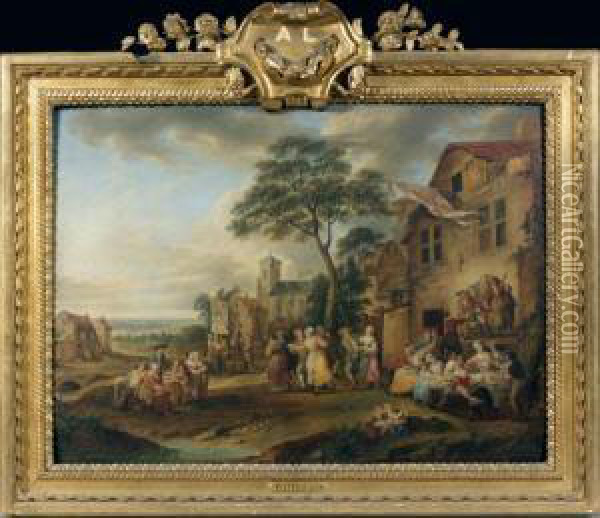 Une Dedicace De Village Oil Painting - Louis Joseph, Dit Watteau De Lille