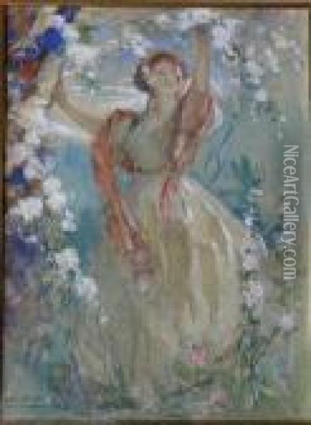 Young Lady In Rosegarden Oil Painting - Antoine Calbet