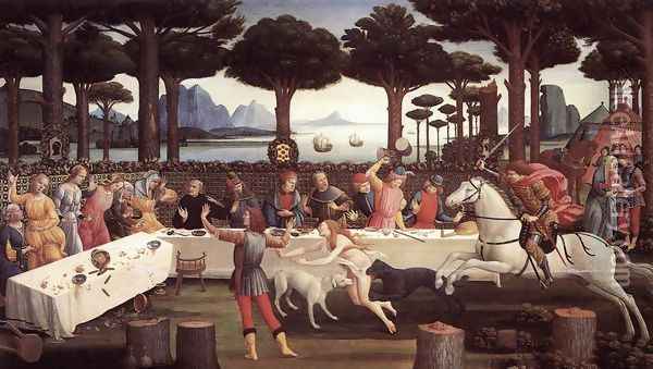 The Story of Nastagio degli Onesti (third episode) c. 1483 Oil Painting - Sandro Botticelli