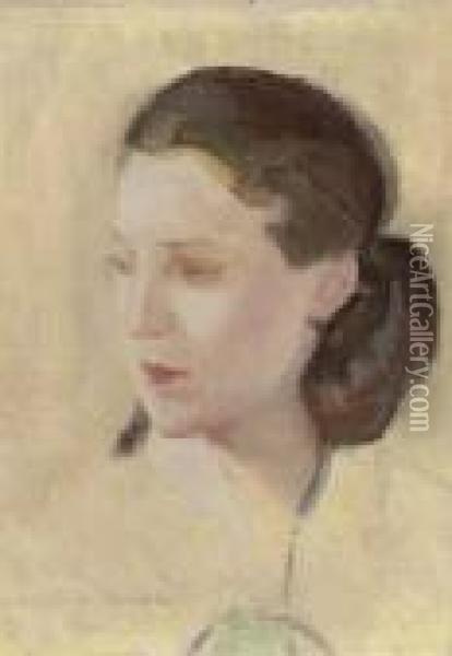 Portrait Of A Lady With Brown Hair Oil Painting - Lucien Victor Guirand De Scevola