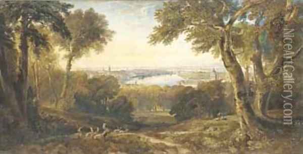 An extensive view of Greenwich, London Oil Painting - Anthony Vandyke Copley Fielding