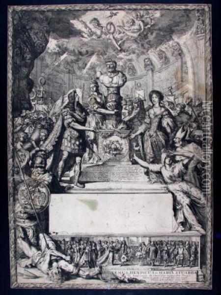 In Palatio Ducis Eboracencium Guilelmus Henricus Et Maria Stuarda (...) Oil Painting - Romeyn de Hooghe