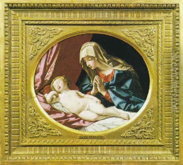 La Madonna Col Bambino Addormentato Oil Painting - Giovanni Battista Salvi (Il Sassoferrato)