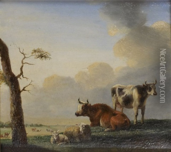 Vaches Au Repos (pair) Oil Painting - Jan Kobell the Younger