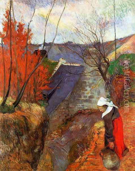 Breton Woman With Pitcher Oil Painting - Paul Gauguin