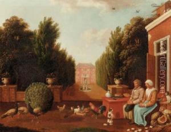 A Couple Seated In Front Of A House Oil Painting - C. Tieling