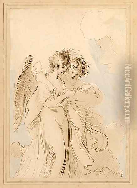Two Angels singing Oil Painting - Benjamin West