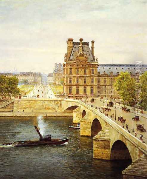 The Pont Royale and The Louvre, View of the Seine Oil Painting - Marie-Francois-Firmin Girard