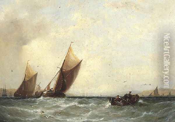 Fishing Boats off a Dutch Coast Oil Painting - George Stainton