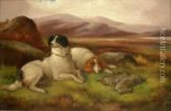Hunting Dogs With Rabbit Oil Painting - Robert Cleminson
