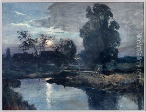 Moonlit River Landscape Oil Painting - Mathias Joseph Alten