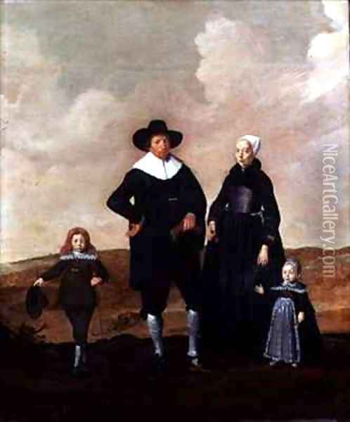 Portrait of a West Friesian Couple with Their Two Children Oil Painting - Mijnerts Herman Doncker
