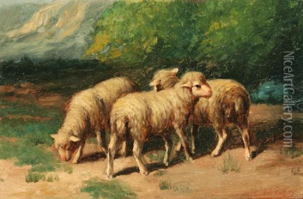 Sheep Grazing Oil Painting - C Del Zufo