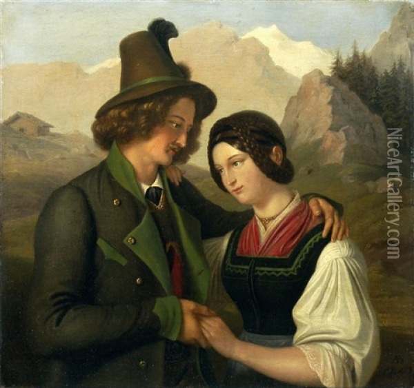 Junges Paar In Tracht Oil Painting - Adam Brenner