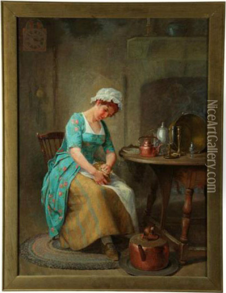Polishing Day Oil Painting - John Ward Dunsmore
