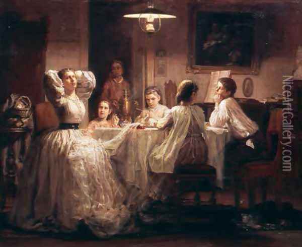 Sewing of the Dowry, 1866 Oil Painting - Vasily Maximov