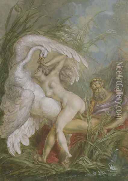 Leda and the Swan, from Histoire Universelle, 1740's Oil Painting - Charles-Antoine Coypel