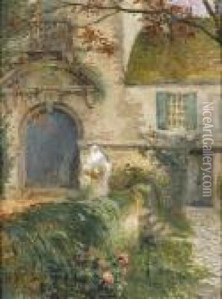 Jardin De La Maison De Mouy, Nemours Oil Painting - Henri Eugene Augustin Le Sidaner