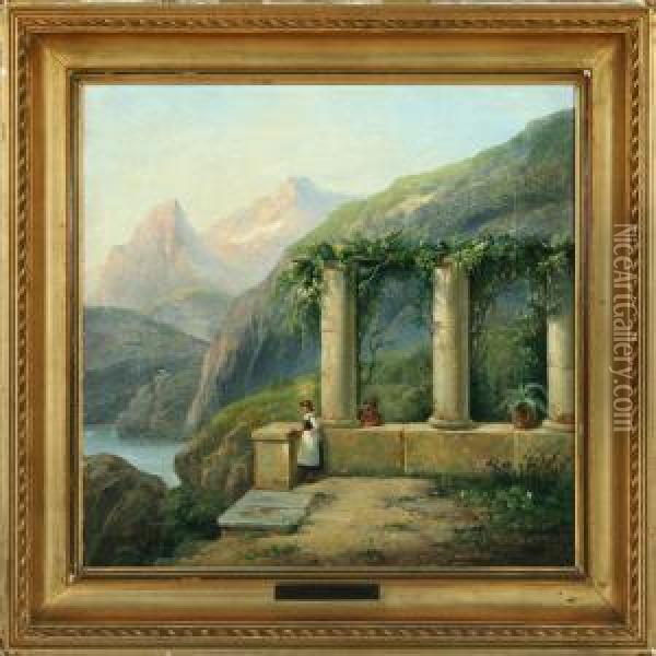 Landscape Withmountains And Pergula Oil Painting - Christian Andreas Schleisner