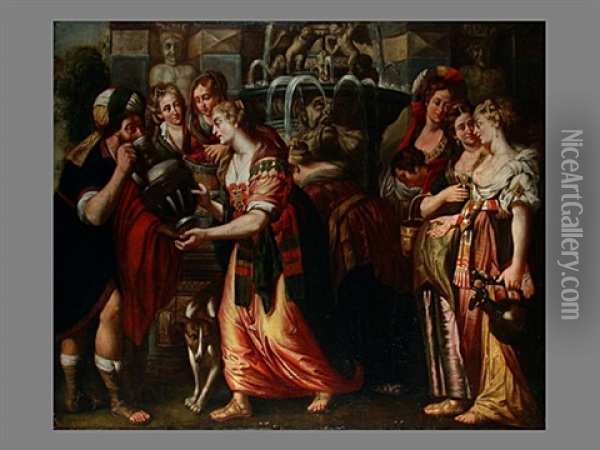 Die Sieben Tochter Des Reguel (jitro) Geben Moses Zu Trinken Oil Painting - Pierre Jean Joseph Verhaegen