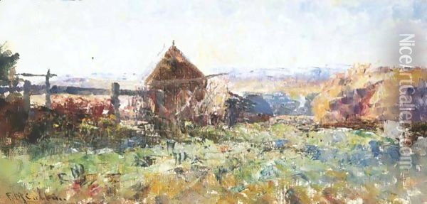 Haystacks Oil Painting - Frederick McCubbin