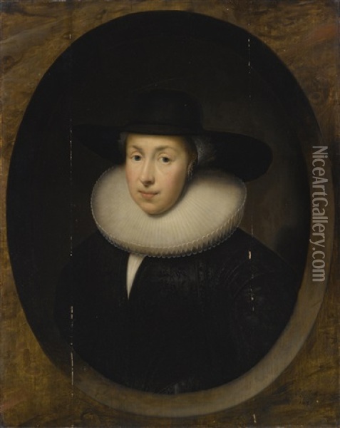 Portrait Of A Lady, Half Length Oil Painting - Cornelis Jonson Van Ceulen