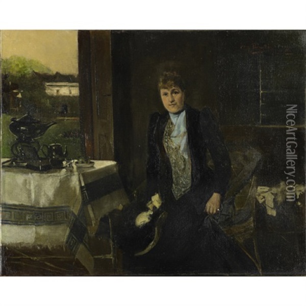 Portrait Of A Woman By A Window Oil Painting - Ferry Beraton