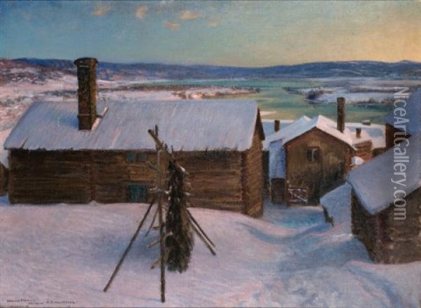 Ullvi-leksand In Winter Oil Painting - Anshelm Schultzberg