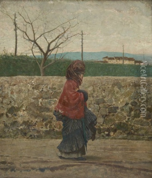 La Passante Au Manchon Oil Painting - Edoardo Berta