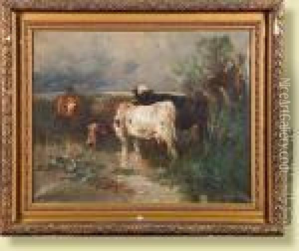 Vaches A La Mare Oil Painting - Henry Schouten