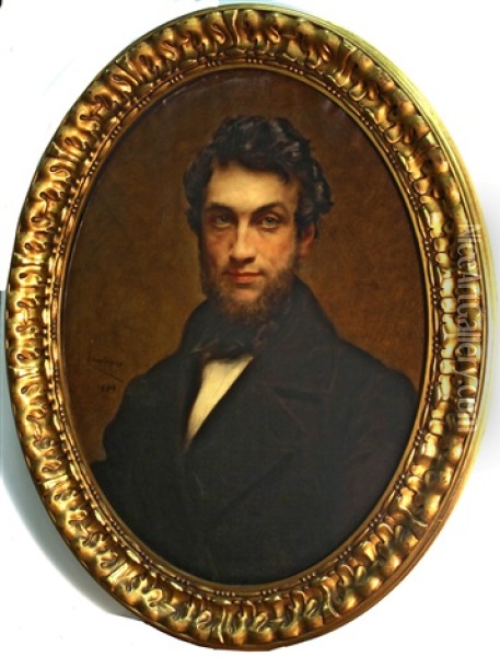 A Portrait Of A Man, Quarter-length, Wearing A Black Jacket Oil Painting - Theobald Chartran